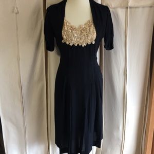 Vintage black dress with gorgeous front detail